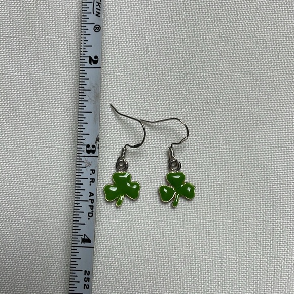 Green clover earrings, white gold plated hooks. .5” Sweet for St. Patrick’s day - Picture 2 of 3